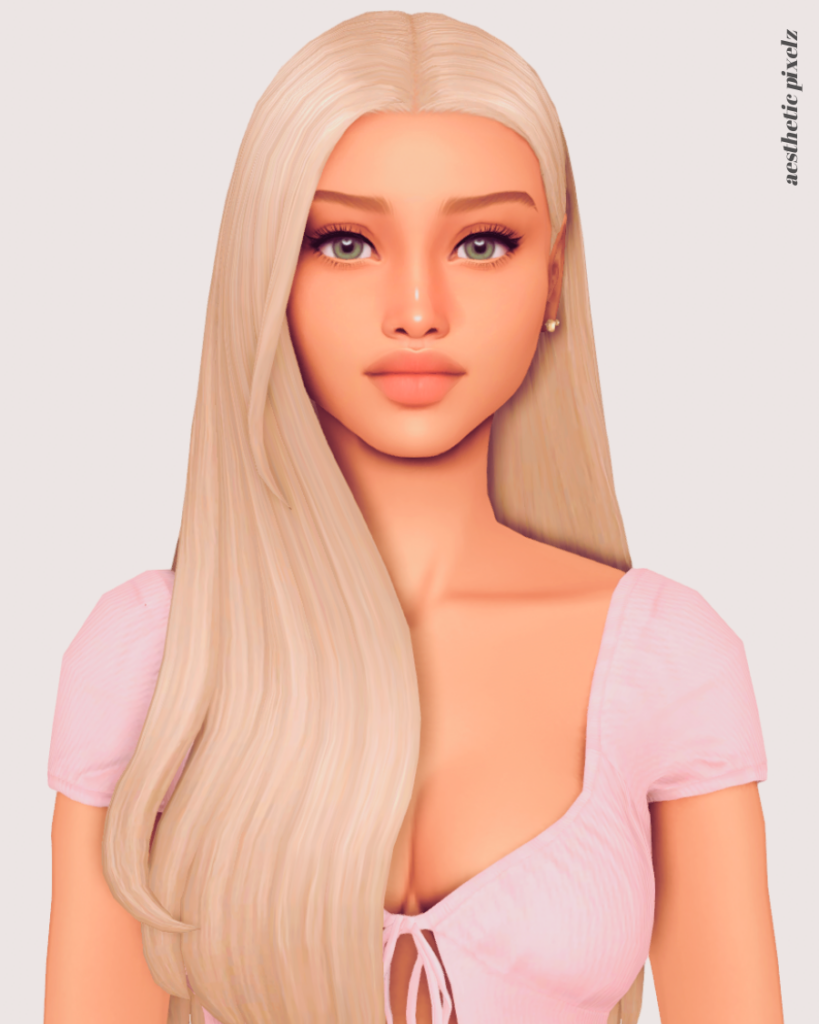 a sims 4 blonde female sim wearing a custom content hair