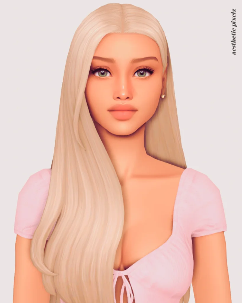 a sims 4 blonde female sim wearing a custom content hair