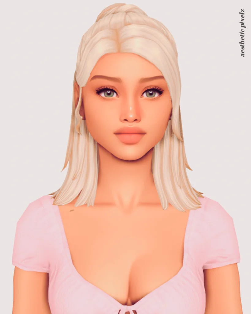 a sims 4 blonde female sim wearing a custom content hair