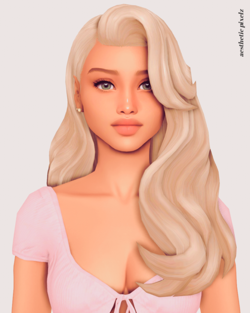 a sims 4 blonde female sim wearing a custom content hair