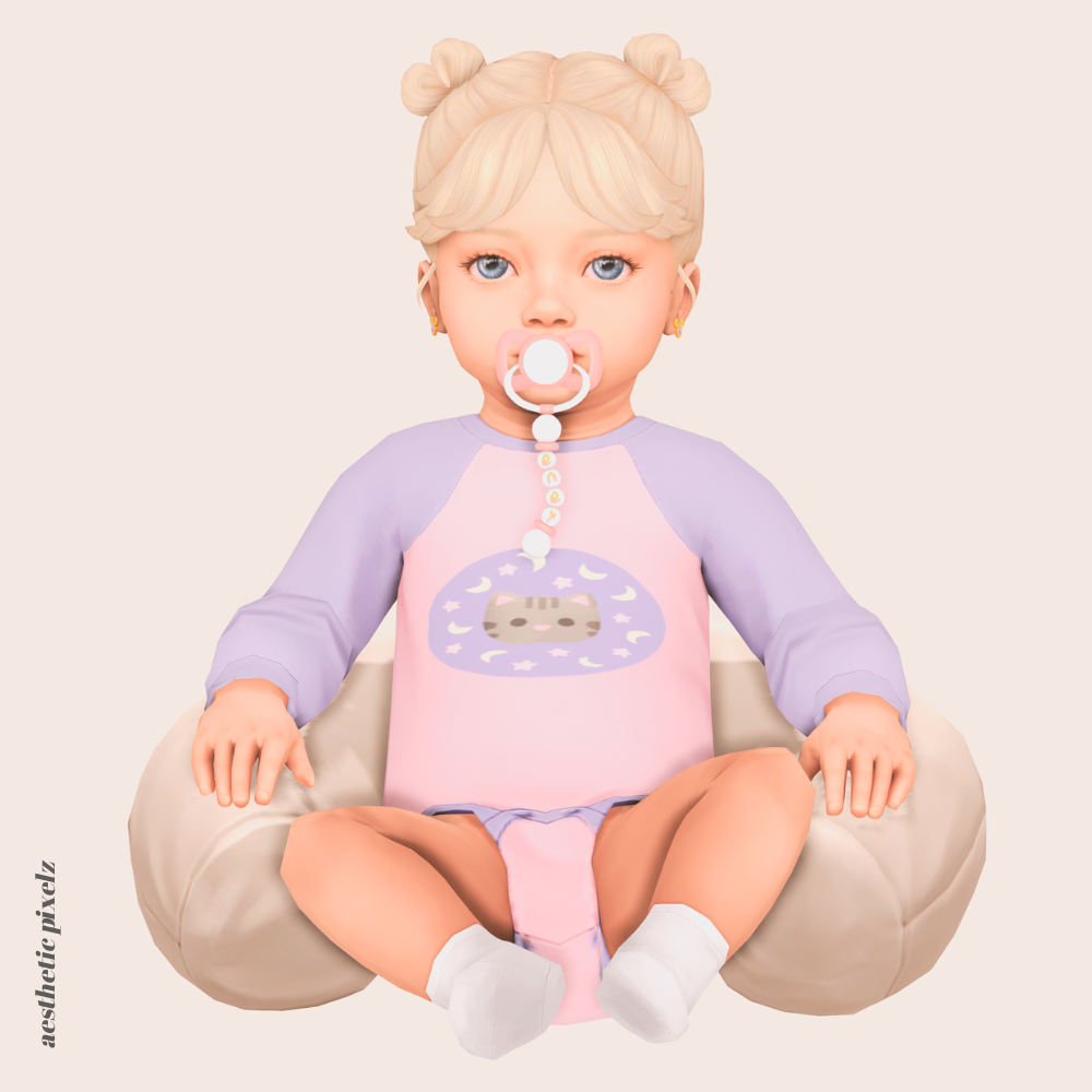 a sims 4 infant wearing custom content clothing for a cc lookbook