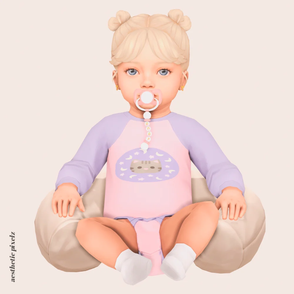 a sims 4 infant wearing custom content clothing for a cc lookbook