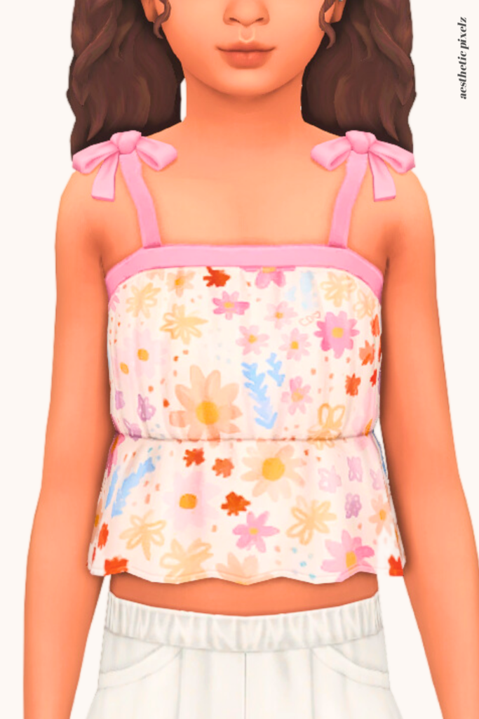 a sims 4 child sim wearing a kids custom content top