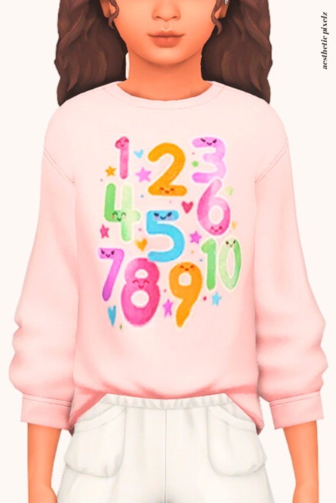 a sims 4 child sim wearing a kids custom content top