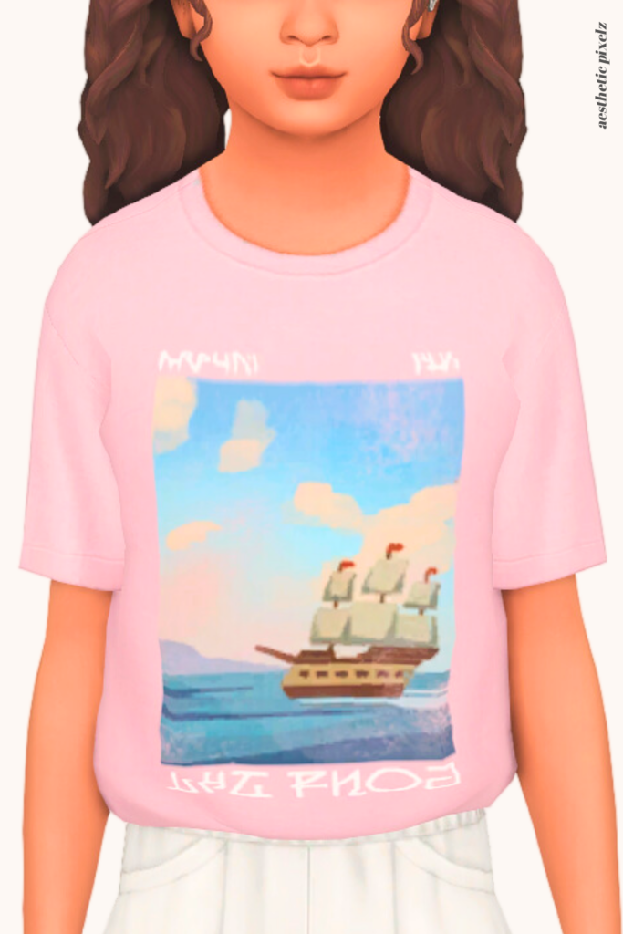 a sims 4 child sim wearing a kids custom content top