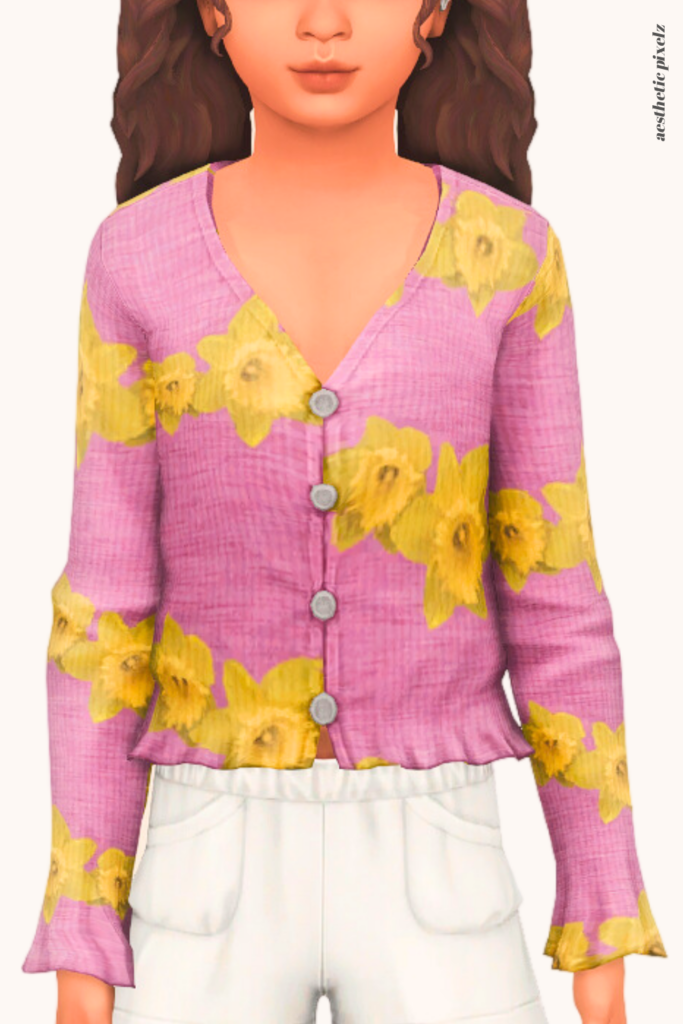 a sims 4 child sim wearing a kids custom content top