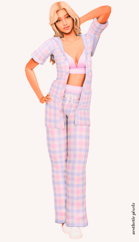 a female sim wearing custom content pajamas