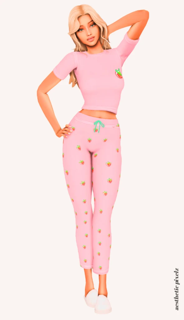 a female sim wearing custom content pajamas