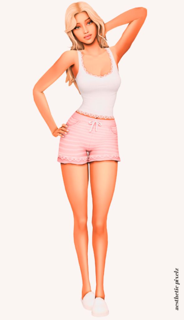 a female sim wearing custom content pajamas