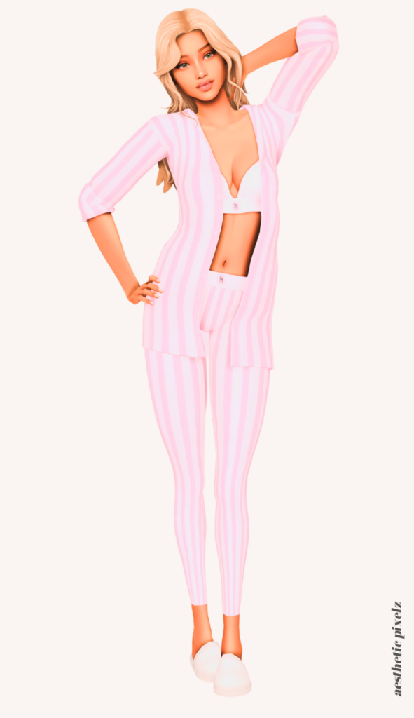 a female sim wearing custom content pajamas