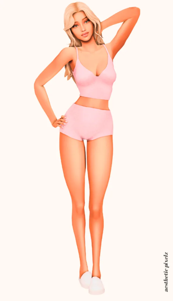 a female sim wearing custom content pajamas