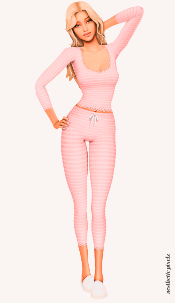 a female sim wearing custom content pajamas