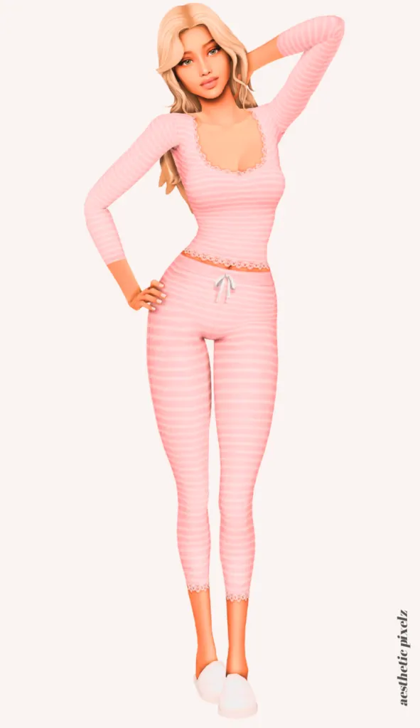 a female sim wearing custom content pajamas