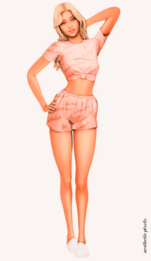 a female sim wearing custom content pajamas