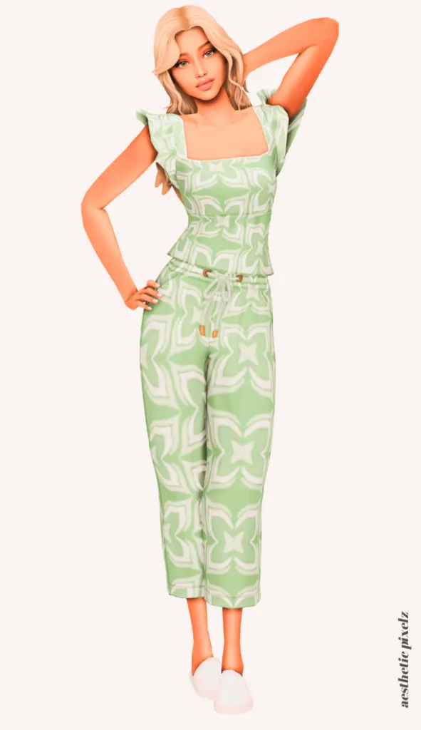 a female sim wearing custom content pajamas