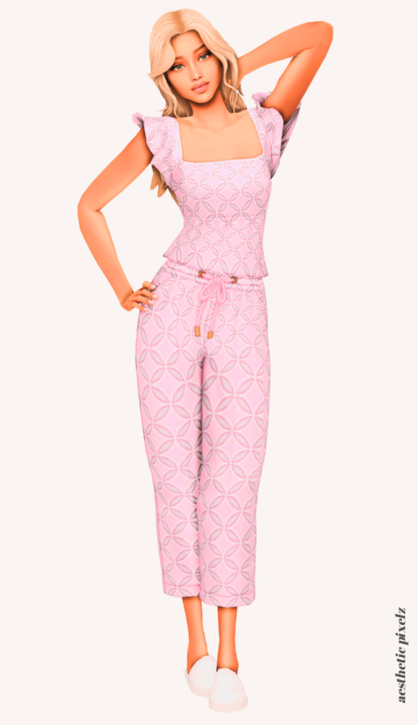 a female sim wearing custom content pajamas