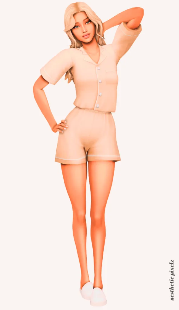 a female sim wearing custom content pajamas