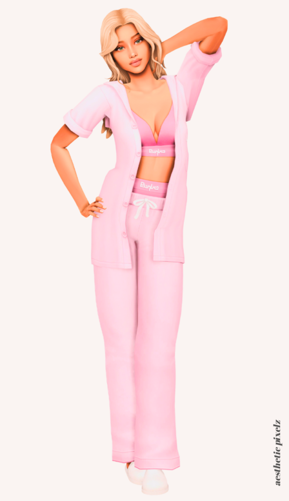 a female sim wearing custom content pajamas