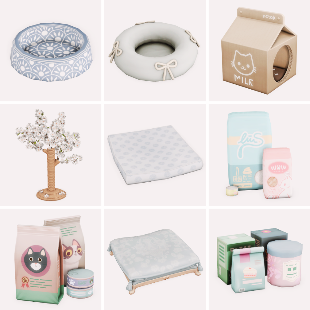 a lookbook grid of pet cc finds for the sims 4